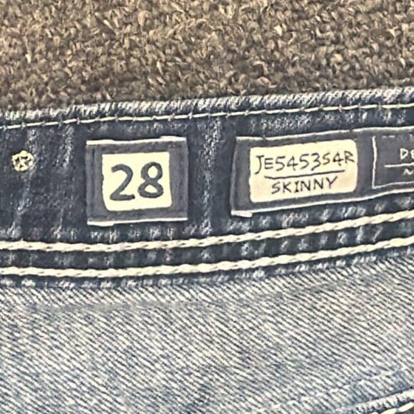 Miss Me Skinny Jeans Womens 28 Bling Rhinestone Flap Pockets Dark Wash Y2K Style - Picture 4 of 4